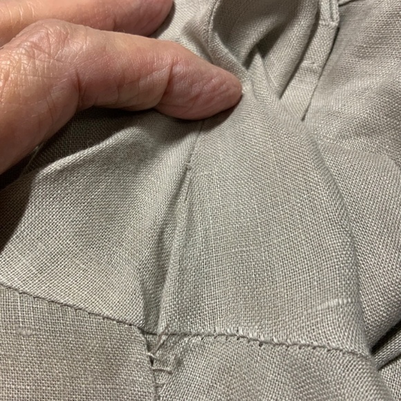 MEXX 100% Linen Beige/Grey Short Sleeve Popover Top Split Vee Neckline US Sz 6 - Picture 8 of 11